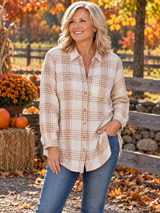 C&C California Tops - C&C CALIFORNIA Flannel Shirt Collared Button-Up White w/Tan Plaid NWOT XL